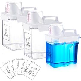 Tatuo 3 Pack Liquid Laundry Detergent Dispenser, Laundry Detergent Holder Container with 6 Removable Labels, Fabric Softener Dispenser Laundry Room Organization and Storage, PET Plastic Clear(51 oz)