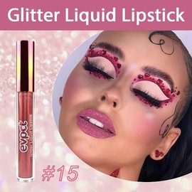 evpct Lápiz Labial Líquido Rojo Ciruela Con Brillo Metálico Brillante Y Diamante Para Mujer, De Larga Duración, Resistente Al Agua, Color Malva Rojo Brillante, Mate, De Larga Duración, Kit De