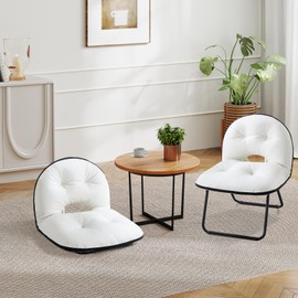 Bonzy Home Folding Faux Leather Accent Chairs Set of 2, Easy Clean Foldable Comfy Reading Chairs for Indoor - Portable Camping Chairs with Handle for Outdoor,Metal Frame,White