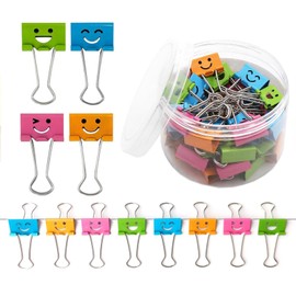 Pack of 40 Foldback Clips, 19 mm, Foldback Clips, Paper Clips, with Cute Smiling, Binder Clips, Assorted Colours, Colourful Document Clips, for Office Supplies, Notes and Spice Clip Packaging.
