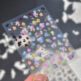Flowers Nail Art Stickers Decals 5D Embossed Flower Self Adhesive Nail Design Stickers Colorful Relief Floral Nail Decals for Women DIY Manicure Decoration Supply 1 Sheet