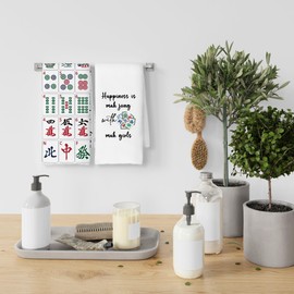 CUANFDDSF Mahjong Gifts Kitchen Towels, Mahjong Table Chinese Game Mah Jongg Mahjong Gifts for Women Girls Friends Mahjong Lovers, Happiness is Mahjong Tea Towels Kitchen Hand Towels 16x24 Inch