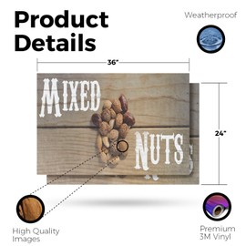 Mixed Nuts Vinyl Decal 2 Pack of 24 Inch x 36 Inch Weatherproof Heavy-Duty Adhesive Backing | Healthy Snacks, Freshly Packed, Farmer’s Market Promotions | Made in USA