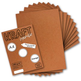25x Vintage Kraft Paper in Orange/Rust Red - DIN A4 21 x 29.7 cm - 210 x 297 mm - 240 g/m² natural recycled paper, ecological craft cardboard single card - UmWelt by GUSTAV NEUSER