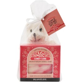 Plantlife Polar Bear Scrubby with a Candy Cane Soap Set - gently natural ramie scrubby with soothing soap for your skin - kid tested with no removable parts