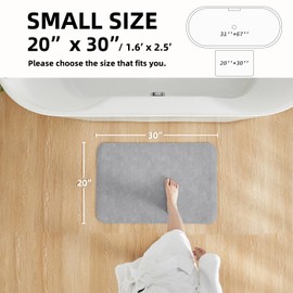 TYUU Bathroom Mat Quick Dry, Bathroom Rugs Non Slip Washable Thin Absorbent Bath Mat Fits Under Door Bathroom Floor Mat Perfect for Bath, Shower, or Sink 20"x30" Light Grey
