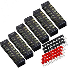 MILAPEAK Terminal Block and Strip - 12pcs (6 Sets) 8 Positions Dual Row 600V 15A Screw Terminal Strip Blocks with Cover + 400V 15A 8 Positions Pre-Insulated Terminals Barrier Strip (Black & Red)
