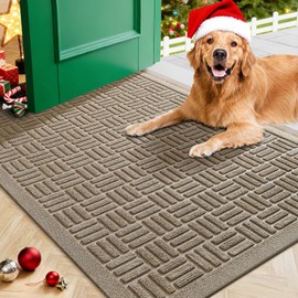 Mibao Front Door Mat Indoor Outdoor Entrance, Dirt Trapping Waterproof All-Season, All-Weather Doormat, Non-Slip Durable Natural Rubber Low Profile Easy Clean Patio Entrance Mat, 36" x 24", Beige