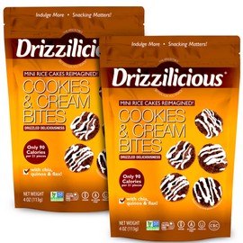 Drizzilicious Mini Rice Cakes Cookies & Cream - Rice Crisps, Healthy Snack for Adults and Kids, Flavored Rice Cakes, Vegan, Gluten Free, Allergen Free, Only 90 Calories Per 21 Pieces - 8 oz