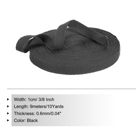 PATIKIL Cotton Webbing Tape, 10 mm x 9 m, Bias Tape, Cotton Seam Tape, Twill Tape, Hemming Tape, Fabric Tape, Woven Tape for Sewing for DIY Crafts, Knitting Packaging, Black