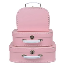 Jewelkeeper Vintage Suitcase Storage Boxes - 3 Sizes: Small (8x6x3 in), Medium (10x7x3.2 in), Large (11.5x7.5x3.75 in) - Baby Pink, Stackable, Sturdy Cardboard - Perfect for Decor, Storage, or Gifts