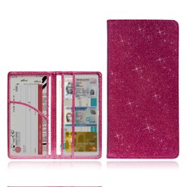 Yourkar Car Registration and Insurance Card Holder, Glitter Leather Vehicle Document Holder with Magnetic Shut, Bling Glove Box Essential Card Driver License Paperwork Organizer (Glossy, Purple)