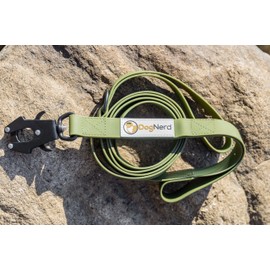 DogNerd 6ft Army Green Dual Handle Silicone Tactical Dog Leash for Medium, Large, Giant, K9 Breeds | Quick Release Frog Clip Carabiner | Coated Nylon Heavy Duty | Strong Puller | Training Leashes