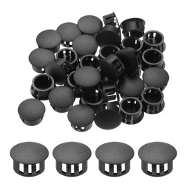 MECCANIXITY 64PCS 15mm(9/16") Black Plastic Hole Plugs, Flush Type Panel Hole Plugs Insert End Caps for Locking Hole Tubes Furniture Cabinet