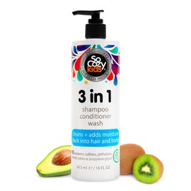 SO COZY SoCozy 3 in 1 Kids Shampoo + Conditioner + Body Wash (16 Fl Oz) Gentle, Hydrating Hair & Body Cleanser with Keratin, Vitamin B5, & Kiwi Extract, Paraben & Sulfate-Free