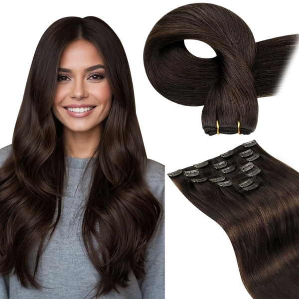 Hetto Clip-In Real Hair Extensions, Brown Extensions, Remy Clip-In Hair