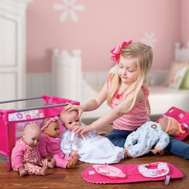 Adora Baby Doll Crib Playpen Bed with an On-the-Go Carry Bag for Imaginative and Interactive Pretend Play, Fits Most Stuffed Animals, Plush Toys and Dolls up to 16 inches - Pink Flower Power