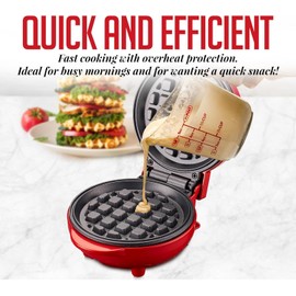OVENTE Electric Mini Waffle Maker, 550W Fast Heating Element with Overheat Protection, 4-Inch Non-Stick Plates and Cooking Surface, Perfect for Breakfast, Hash Browns, Keto Chaffles, Red WM215R