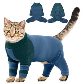Sticky Hair Cat Clothes, Four-Leg Long Sleeve Cat Pajamas, Prevent Fur Shedding Kitten Onesie Shirts, Surgery Recovery Suit for Male Female, Wound Protection & Preventing Licking