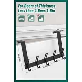 MIVITOOM Over Door Hooks, Over Door Towel Rack with 5 Hooks, Sturdy Hooks for Coats, Hats, Bags, Clothes（Black）