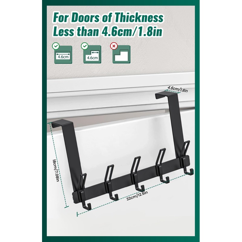 MIVITOOM Over Door Hooks, Over Door Towel Rack with 5
