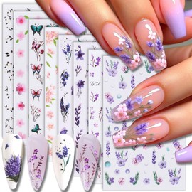8 Blatt 3D Blume Nagelsticker, Frühling Sommer Blume Nagelaufkleber Bunte Blüte Nail Art Sticker Blühende Blumen Laub Nagel Stickers für Frauen Nagelaufkleber Nageldesign Nail Art