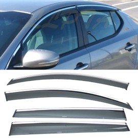 LLPTA Window Visors Compatible with 11-15 Optima 4pcs Smoke Tint with Chrome Trim Outside Mount Tape On/Clip On Style PVC Sun Rain Guard Vent