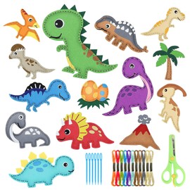 Nähset Kinder, 14 Stück Filz Bastelset Dinosaurier Nähen, Anfänger Nähpaket DIY Art Craft Handwerk, mit Stickgarn Füllwatte Schere, Pädagogische Kreativsets Geschenk für Kinder Mädchen Jungen