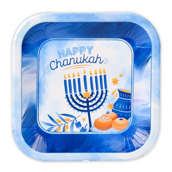 Hanukkah Plates - 7 Inch - 20 Pack - Hanukkah Paper Goods - Blue and White Chanukah Themed Party Supplies