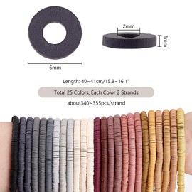 PH PandaHall Clay Beads 17000 mm 6 Pieces 25 Colours Flat Round Polymer Beads Disc Heishi Beads Neutral Clay Beads for Bracelet Necklace Choker Project