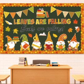 Pasimy Fall Reading Bulletin Board Set Gnome Classroom Decorations Book Pumpkin Cutouts Library Bulletin Boards Autumn Maple Leaves Border Trims for Thanksgiving School Office Door Wall Decor Supplies