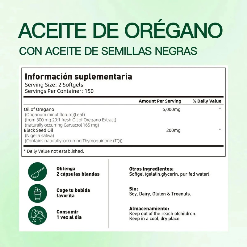 300 Cápsulas Con Aceite De Semilla Negra Aceite De Orégano