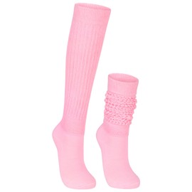 Pink Slouch Socks for Woman Pink Scrunch Socks 80s 90s Outfit Accessories for Women Neon Socks Pink Knee High Socks Pink Tube Socks Pink Long Socks 80s 90s Socks Light Pink