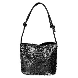 FuninCrea Sequin Handbag Women's Tote Bag, Shoulder Bag Women's Shiny Handbag Women's Small Women's Shoulder Bag Tote Bag with Leather Shoulder Strap for Party Wedding Evening Dates, black