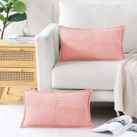 Artscope Corduroy Cushion Covers Pack of 2 Modern Patchwork Throw Pillow Covers Soft Pillowcase Broadside Decorative Textured Cushions for Home decor Sofa Bedroom Couch Pink 30x50cm