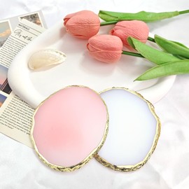 2Pcs Resin Nail Art Palette,Nail Polish Palette,Gold Edge Nails Holder Display Board,Cosmetic Mixing Tools for Nails Art(White,Pink)