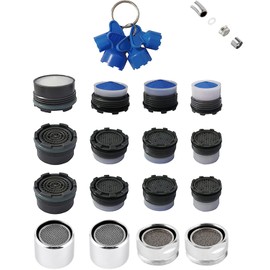 iFealClear 12 Pieces Faucet Cache Aerators with 4 Pieces Removal Wrench Tool Bundle with 4 PCS Stainless Steel Faucet Aerator with Solid Brass Female Male Shell for Kitchen and Bathroom