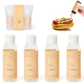 Tiny Traveller Co - Leak-Proof Squeeze Bottles for Sauces with 700ml/23.67oz Silicone Storage Pouch, Compact Mini Dressing Bottles, Ideal for Sauces, Oils, Dressings, &Vinegars - 4x100ml/3.38oz