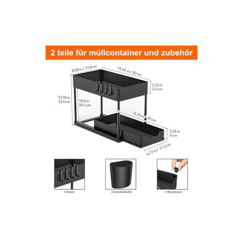 Under Sink Shelf, 2 Tier Standing Shelf, Kitchen Organiser with