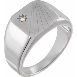 Paris Jewelry Sterling Silver .02 CTW Natural Diamond Celestial Signet Ring