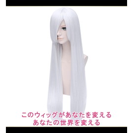 CaseEden Cosplay Wig, Long Straight 31.5 inches (80 cm), Silver, Silver Hair, White Merche Wig Net Set of 2