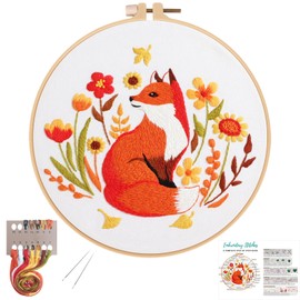 Louise Maelys Fall Fox Embroidery Kits for Beginners with Autumn Animal Pattern,Adults Starter Cross Stitch Kit DIY Needlepoint Kits