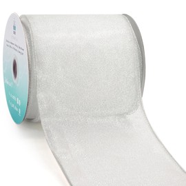 CT CRAFT LLC Pearl White Metallic Wired Ribbon 4 inch x 10 Yards for Christmas Home Decor Tree Topper Bow Gift Wrapping DIY Crafts Wreath Garland Wedding