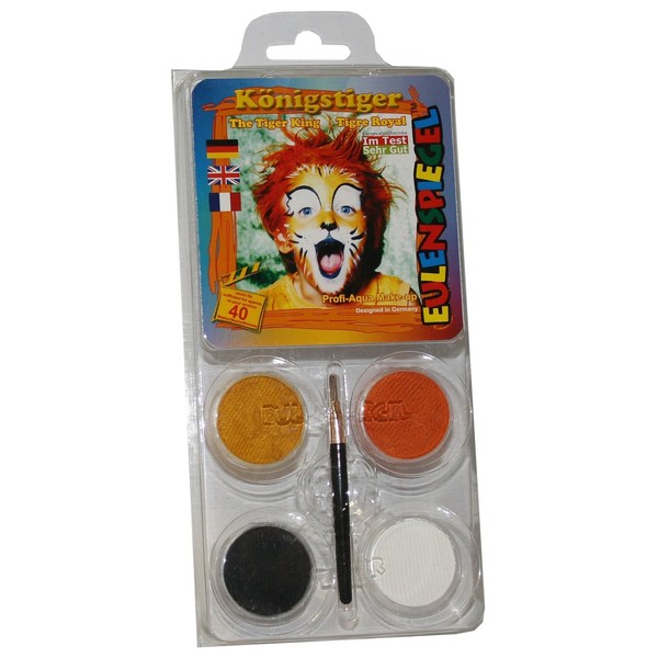 Eulenspiegel 204450 - King Tiger Motif Set, 4 Colours, 1 Brush, 1 Set of Instructions (English language not guaranteed), for Approx. 40 Masks, Carnival, Theme Party