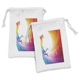 Ambesonne Basketball Fabric Pouch Set of 2, Rainbow Colored Vivid Theme a Player Sports Man Jumps Scoring Print, Small Drawstring Bag for Toiletries Masks and Favors, 9" x 6", Multicolor