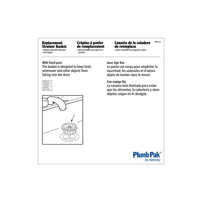 Keeney PP820-22 Strainer Basket Replacement with Fixed Post