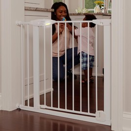 Toddleroo by North States - Bright Choice Auto Close Baby Gate: Pressure Mounted Baby Gate for Doorways with Glow in the Dark Handle - Adjustable 29.75 to 40.5 Inches Wide - 30 Inches Tall - White