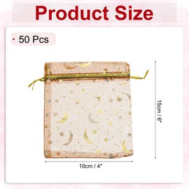 sourcing map Organza Bag 4" x 6", Sheer Moon Star Mesh Bags Drawstring Gift Bags Bulk Party Favor Bag Jewelry Pouches for Wedding Candy Valentines (Orange-Gold, Pack of 50)