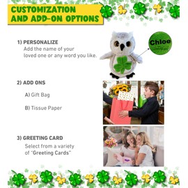 DolliBu Owl Bird Stuffed Animal with Green Plush Shamrock - Cute Green Shamrock Plush St Patricks Day Stuffed Animal Owl, Good Luck St Patricks Day Toys for Kids, Baby - 8.5 Inches