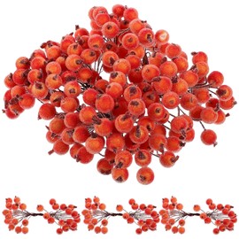 Garneck Frosted Fruit 200Pcs Christmas Frosted Berries Mini Artificial Frosted Holly Berries Orange Frosted Berry Christmas Fruit Berry Flower Decor for Home Party DIY